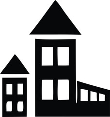 Poster - Vector illustration of a black silhouette house icon isolated on white, a residential building design symbol