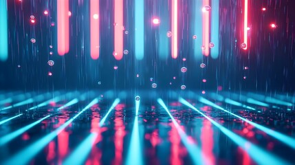 Wall Mural - neon rain digital art background - cyberpunk aesthetics