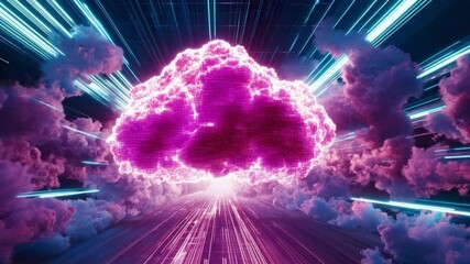 Poster - Digital pink cloud in neon light streaks