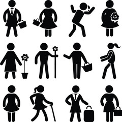 Poster - This set features black silhouette vector icons and pictograms of business people, a useful illustration for various work and concept needs