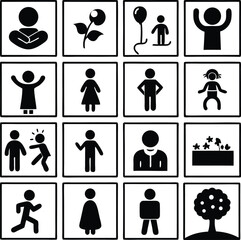 Poster - Black vector silhouette icons set of business people pictograms and user avatars illustration