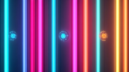 Wall Mural - neon lines & glowing orbs background - abstract backgrounds