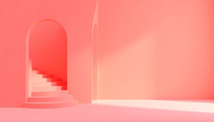 Wall Mural - Stunning Minimalist Pink Interior with Archways and Steps