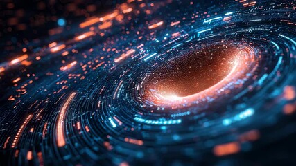 Poster - A glowing digital vortex of swirling blue and orange lights, creating a sense of dynamic high-tech energy flow.