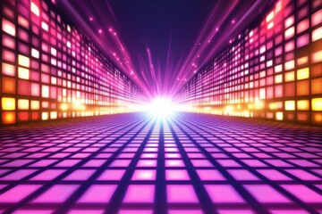 Poster - Abstract Perspective of Glowing Squares and Lines in a Futuristic Digital Space