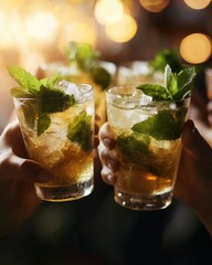 Poster - Refreshing mint julep cocktails served in glasses with ice and fresh mint garnish for celebration