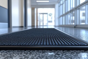 Poster - Entrance Mat in Modern Office Building Hallway with Natural Light and Shiny Floor