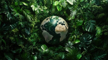 Poster - a detailed view of a digital globe surrounded by lush green vegetation, symbolizing the integration 