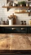 © Smoky - Rustic Kitchen Backdrop with Wooden Tabletop and Blurred Interior Scene for Food Photography