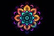 © Margarita Ratatosk - Colorful mandala flower on black background. Spiritual symbol for meditation and yoga practice. Diwali, International Yoga Day decoration. Ornamental design for greeting card