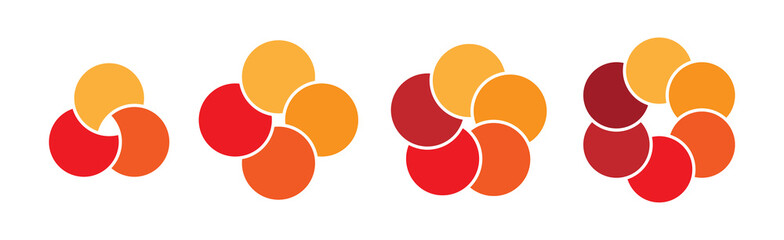 Poster - Colorful overlapping circles of infographic pie chart divided into 3-6 parts