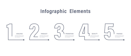 Aufkleber - Five steps or options vector infographic template. Thin lines and numbers vector infographic design