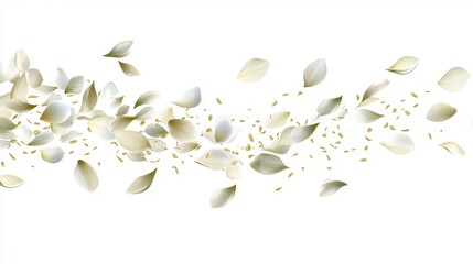 Poster - Delicate White Petals Cascading Downward on a Clean White Background for a Soft Effect