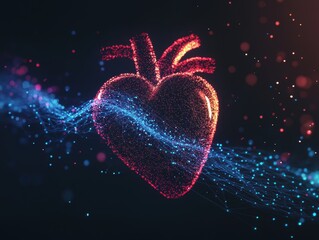 Fototapete - Digital Heart with Flowing Data Stream Representing Health and Medical Technology Innovation