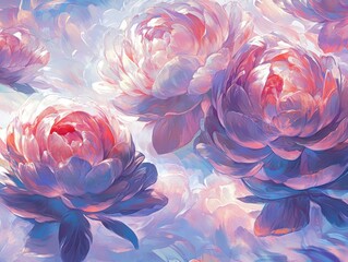 Poster - Elegant floral arrangement featuring pastel peonies in a soft and dreamy watercolor style