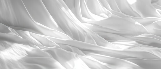 Poster - Elegant White Fabric Draping in Soft Light Creating Abstract Patterns and Gentle Shadows for a Serene Backdrop
