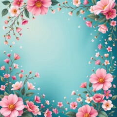 Poster - whimsical floral background in pastel hues with sparkling teal tones, subject placed at the bottom, leaving ample copy space at the top, perfect for mothers day designs.