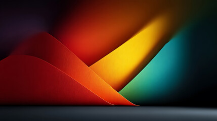 Poster - Vibrant paper layers abstract backdrop red orange yellow and teal colored paper sheets stylish layout modern design artistic arrangement