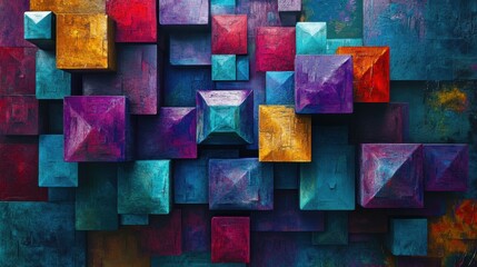 Poster - a vibrant abstract background featuring colorful cubes and geometric patterns, with shades of blue a