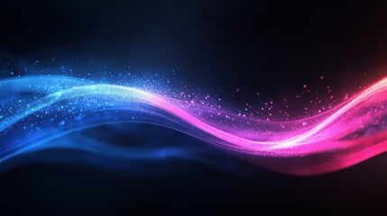 Poster - abstract futuristic background with pink blue glowing neon moving high speed wave lines and bokeh lights. Data transfer concept Fantastic wallpaper, Ai Generative