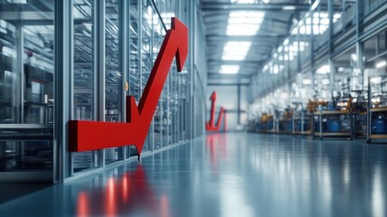Poster - Upward red arrow graph in modern factory.