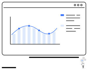 Poster - data chart with blue lines and dots, bar graph, and legend inside a browser window. ideal for analyt