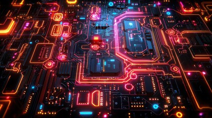 Poster - Neon Circuitry, A Futuristic Digital Landscape