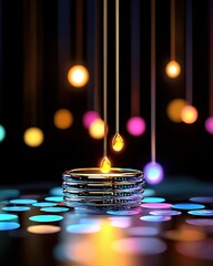 Poster - Elegant candle illuminating a table surface creating a cozy atmosphere for relaxation and peace