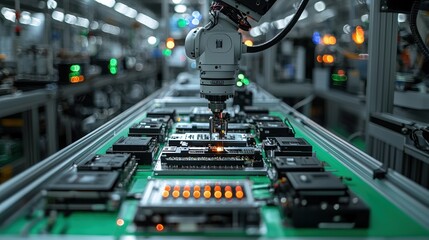 Poster - Automated Circuit Board Assembly Line, High-Tech Manufacturing Process