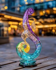 Poster - Exquisite glass sculpture artfully placed on a rustic wooden table showcasing unique design