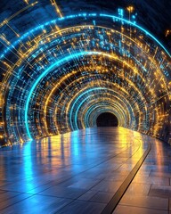 Poster - A dramatic tunnel illuminated with bright lights leading to a mysterious destination beyond