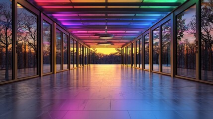Poster - Stunning hallway with a colorful sky view above creating a unique and inviting atmosphere