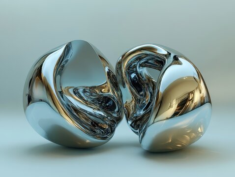 Abstract Chrome Spheres 3D Render of Metallic Organic Shapes