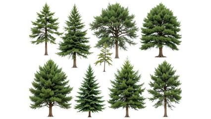 Wall Mural - set evergreen trees isolated on transpraent png