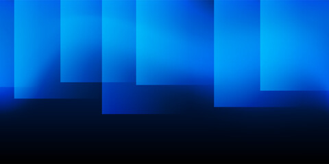 Poster - a modern abstract design featuring a smooth blue gradient background with overlapping transparent sq