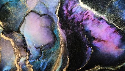 Poster - vibrant alcohol ink texture with gold accents in abstract fluid pattern for digital background, print design, branding, and creative web graphics