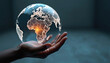 © Viktor - Hand holding glowing globe focused on Africa, business opportunity growth, global connectivity. Shows potential, innovation, future growth of african market, economy. Digital art visualizes concept