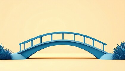 Poster - Serene blue bridge over yellow background minimalist architecture digital art calm environment perspective view design concept