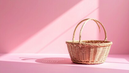 Poster - Stylish woven basket studio setting photography minimalistic environment close-up view aesthetic design