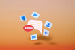 © Marc Tran/Stocksy - Floating notification icons with a '999+' label symbolize high