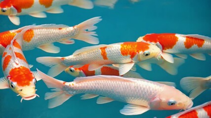 Aufkleber - Colorful koi fish swimming beneath rippling pond surface with dappled light.