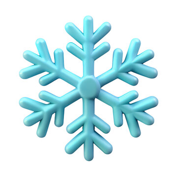 Blue snowflake icon. 3d rendering isolated on white background. Cartoon plastic style