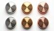 © Viktor - Metallic round buttons various colors. Silver gold bronze buttons on white background. Decorative design elements. Luxury premium metal textures. Ideal for web design apps.
