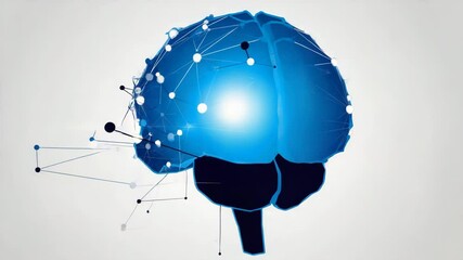Poster - Abstract representation of human brain with glowing neuron network on black background. AI meets biology, sharp lines, conceptual design.
