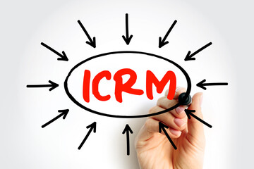 Aufkleber - icrm - innovative customer relationship management acronym, business concept with arrows