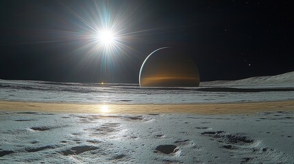 Wall Mural - A vast, otherworldly landscape on a distant moon.