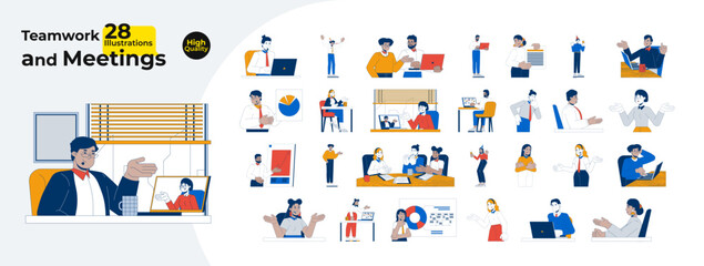 Fototapete - corporate life cartoon flat illustrations mega bundle. workplace communication. remote teamwork. pro