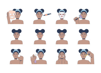 Fototapete - skincare treatments and skin conditions 2d vector illustrations set. sheet mask, facial mist, gua sh