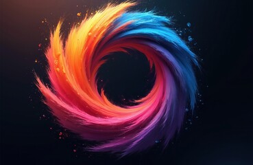 Aufkleber - Abstract colorful swirl spiral on black background. Vivid vortex design element with dynamic vibrant brush strokes. Digital art for posters banners design templates.