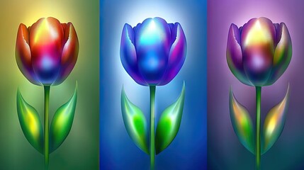 Wall Mural - stylized floral illustrations with gradient backgrounds showcasing vibrant colors and elegant forms